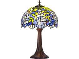 Abajur De Mesa Estilo Tiffany Country Com Base Metal, Decoração Artesanal, Motivo De Flor Glicínia, Cúpula De Vitral