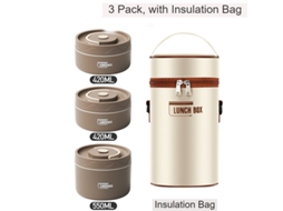 Lancheira Bento À Prova de Vazamentos para Adultos Café de 3 Camadas com Saco-1390Ml LUUCOZK