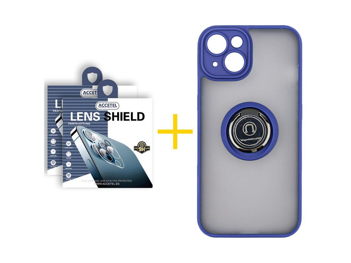 Conjunto 2 x Película de Câmara e Capa ACCETEL Apple iPhone 14 Gel Bumper Ring Azul
