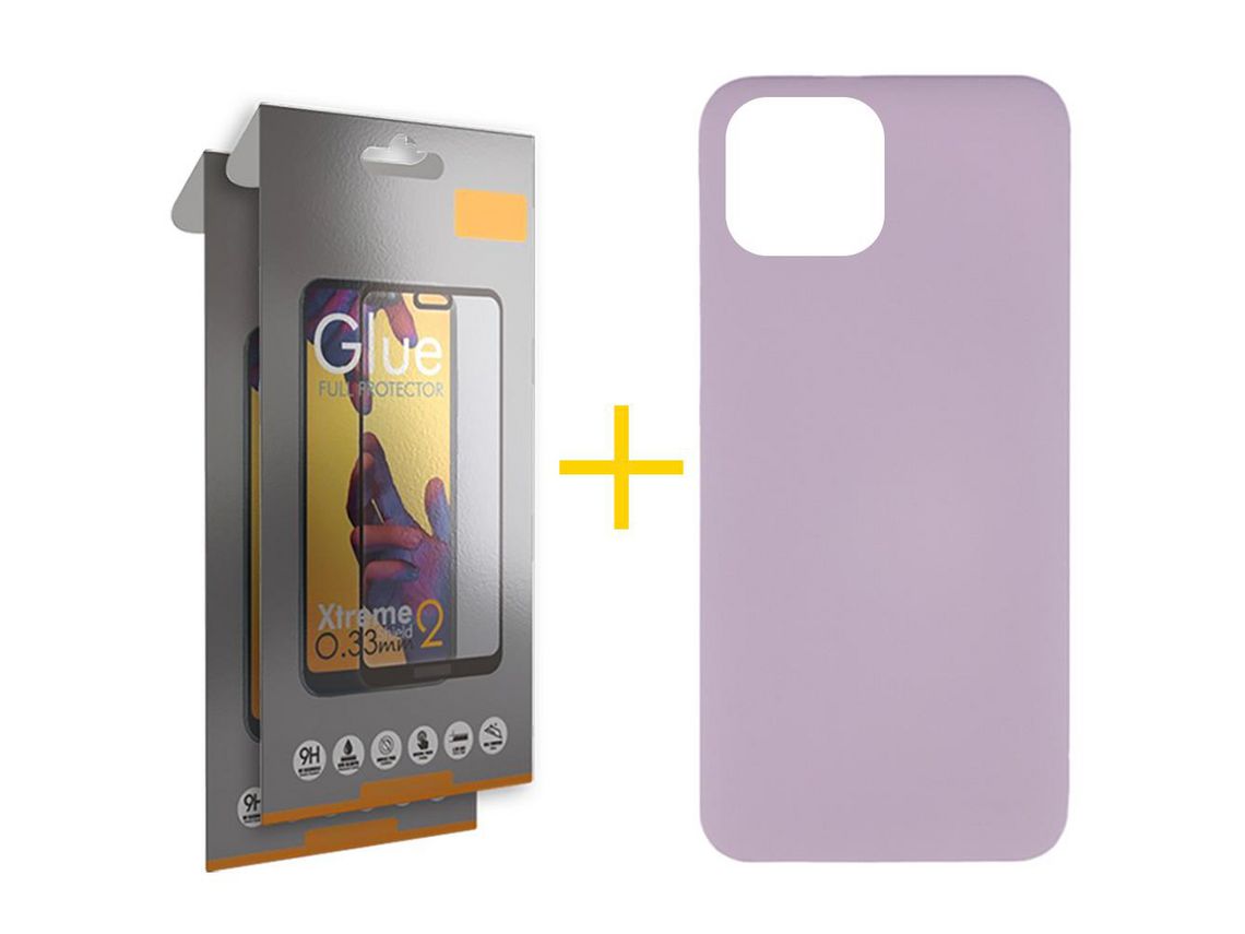 Conjunto 2 x Película de Vidro Temperado Full + Capa skyhe Apple iPhone 14 Plus Silicone Líquido Roxo