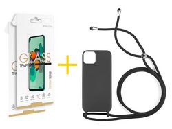Conjunto 2 x Película de Vidro Temperado 2.5D e Capa SKYHE  Apple iPhone 14 Gel Rope Preto