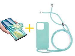 Conjunto 1 x Película de Hidrogel + Capa skyhe Apple iPhone 14 Pro Gel Rope Verde Água