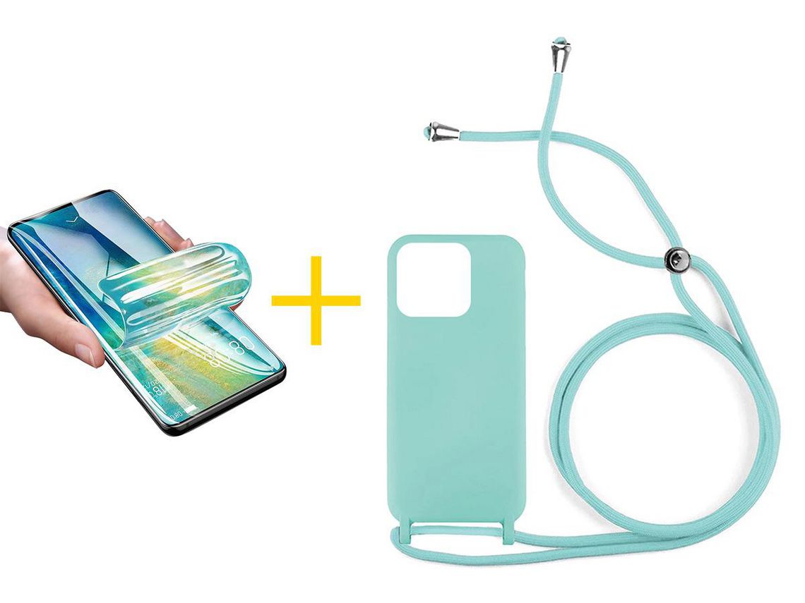 Conjunto 1 x Película de Hidrogel + Capa skyhe Apple iPhone 14 Pro Gel Rope Verde Água