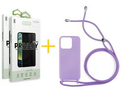 Conjunto 2 x Película de Vidro Temperado Anti-Spy + Capa Accetel Apple iPhone 14 Pro Max Gel Rope Lilás