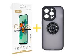 Conjunto 1 x Película de Vidro Temperado 2.5D + Capa Accetel Apple iPhone 14 Pro Gel Bumper Ring Preto