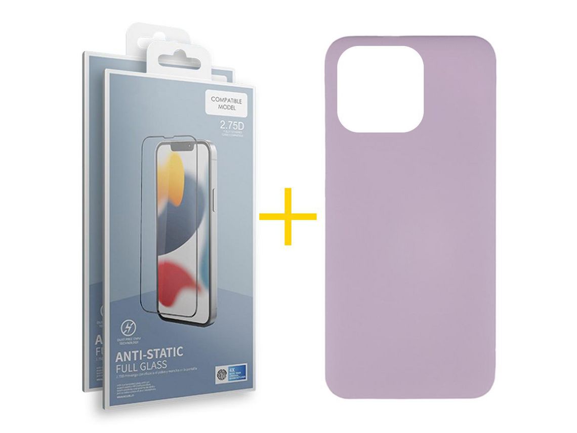 Conjunto 2 x Película de Vidro Temperado Anti-Estático + Capa skyhe Apple iPhone 14 Pro Max Silicone Líquido Roxo