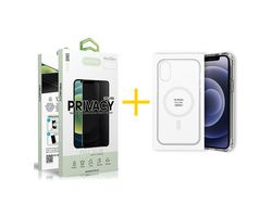 Conjunto 1 x Película de Vidro Temperado Anti-Spy + Capa Accetel Apple iPhone 14 Pro Max Compatível com Magsafe Magnetic Transparente Clear