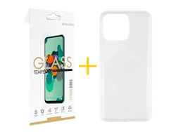 Conjunto 1 x Película de Vidro Temperado 2.5D + Capa skyhe Apple iPhone 14 Pro Silicone Líquido Transparente Clear