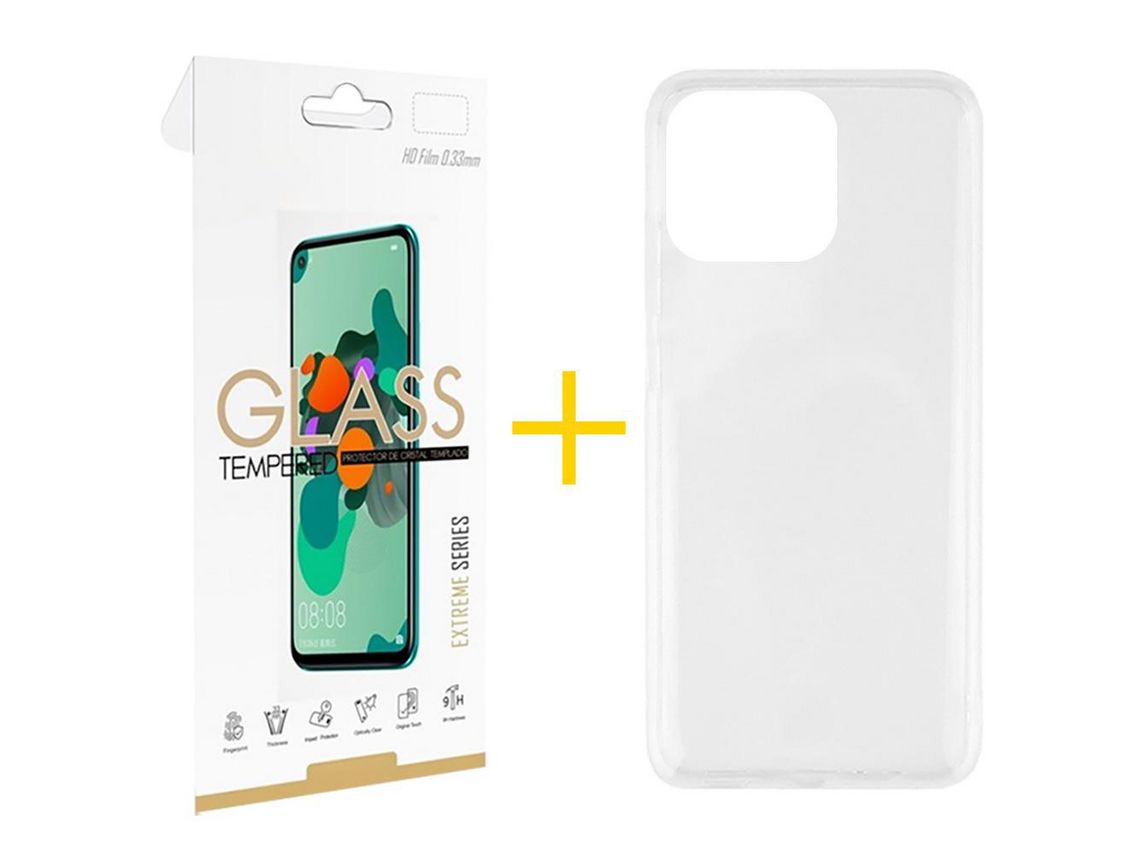 Conjunto 1 x Película de Vidro Temperado 2.5D + Capa skyhe Apple iPhone 14 Pro Silicone Líquido Transparente Clear