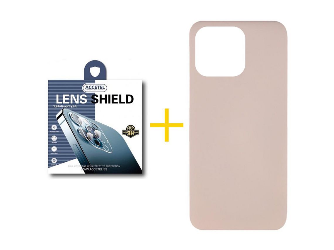 Conjunto 1 x Película de Câmara + Capa Accetel Apple iPhone 14 Pro Silicone Líquido Rosa-Creme