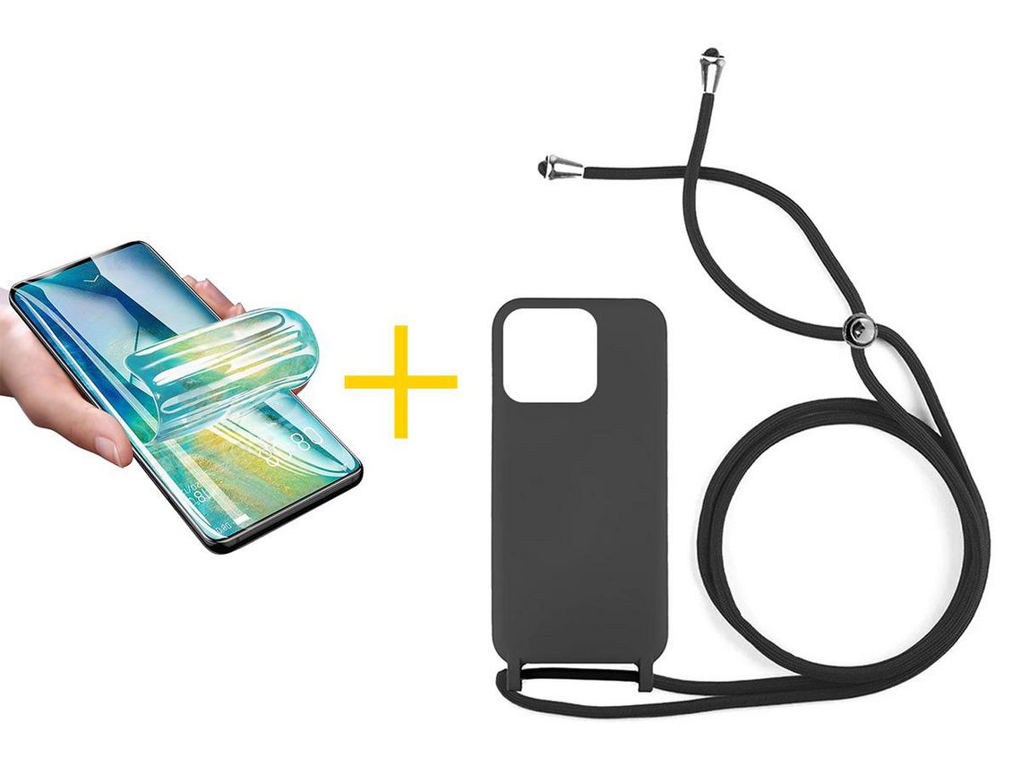 Conjunto 1 x Película de Hidrogel + Capa skyhe Apple iPhone 14 Pro Gel Rope Preto