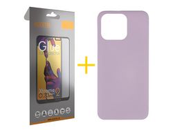 Conjunto 1 x Película de Vidro Temperado Full + Capa Accetel Apple iPhone 14 Pro Silicone Líquido Roxo