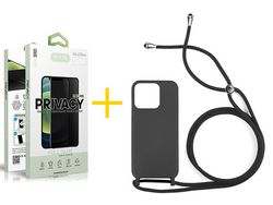 Conjunto 1 x Película de Vidro Temperado Anti-Spy + Capa Accetel Apple iPhone 14 Pro Max Gel Rope Preto