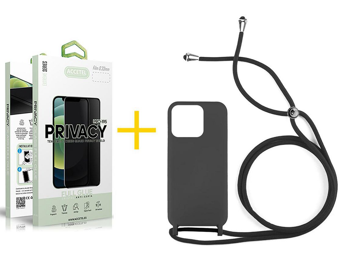 Conjunto 1 x Película de Vidro Temperado Anti-Spy + Capa Accetel Apple iPhone 14 Pro Max Gel Rope Preto