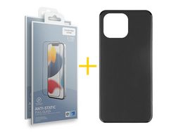 Conjunto 2 x Película de Vidro Temperado Anti-Estático + Capa skyhe Apple iPhone 14 Pro Silicone Liso Preto