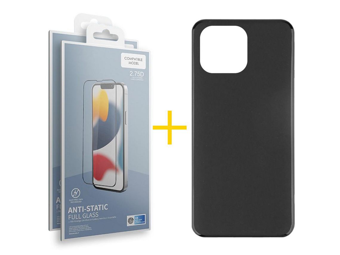 Conjunto 2 x Película de Vidro Temperado Anti-Estático + Capa skyhe Apple iPhone 14 Pro Silicone Liso Preto