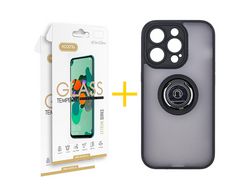 Conjunto 2 x Película de Vidro Temperado 2.5D + Capa Accetel Apple iPhone 14 Pro Gel Bumper Ring Preto
