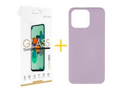 Conjunto 1 x Película de Vidro Temperado 2.5D + Capa skyhe Apple iPhone 14 Pro Max Silicone Líquido Roxo
