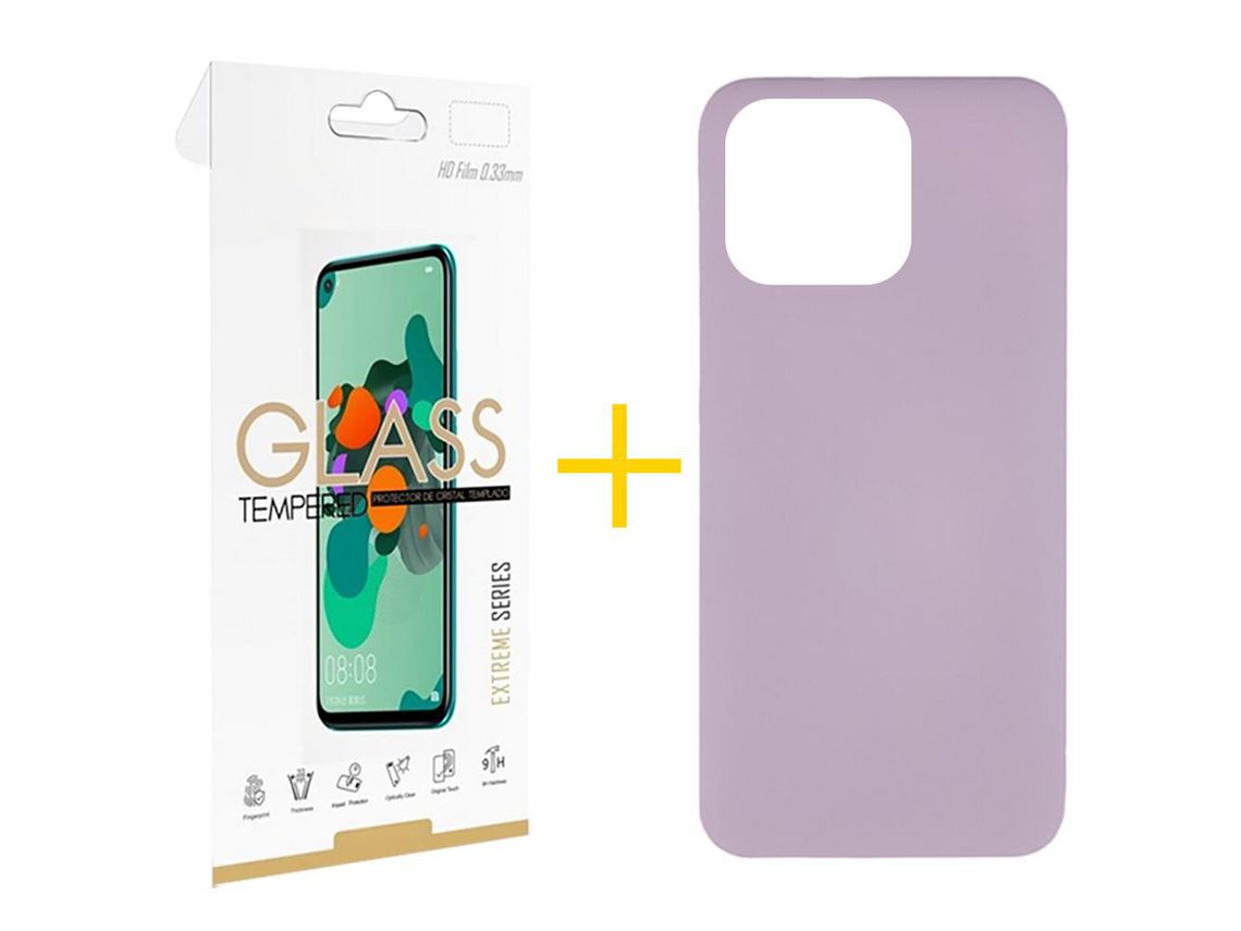 Conjunto 1 x Película de Vidro Temperado 2.5D + Capa skyhe Apple iPhone 14 Pro Max Silicone Líquido Roxo
