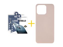 Conjunto 2 x Película de Câmara + Capa Accetel Apple iPhone 14 Pro Max Silicone Líquido Rosa-Creme