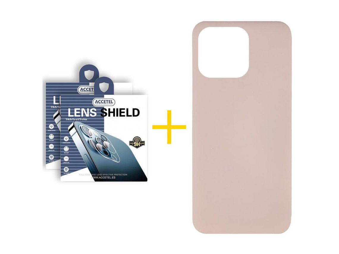 Conjunto 2 x Película de Câmara + Capa Accetel Apple iPhone 14 Pro Max Silicone Líquido Rosa-Creme