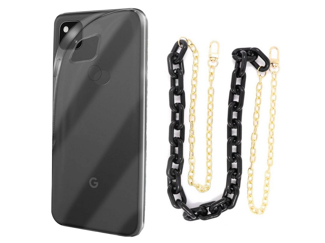 Capa cristal com cordão corrente preto para Google Pixel 4A 5G