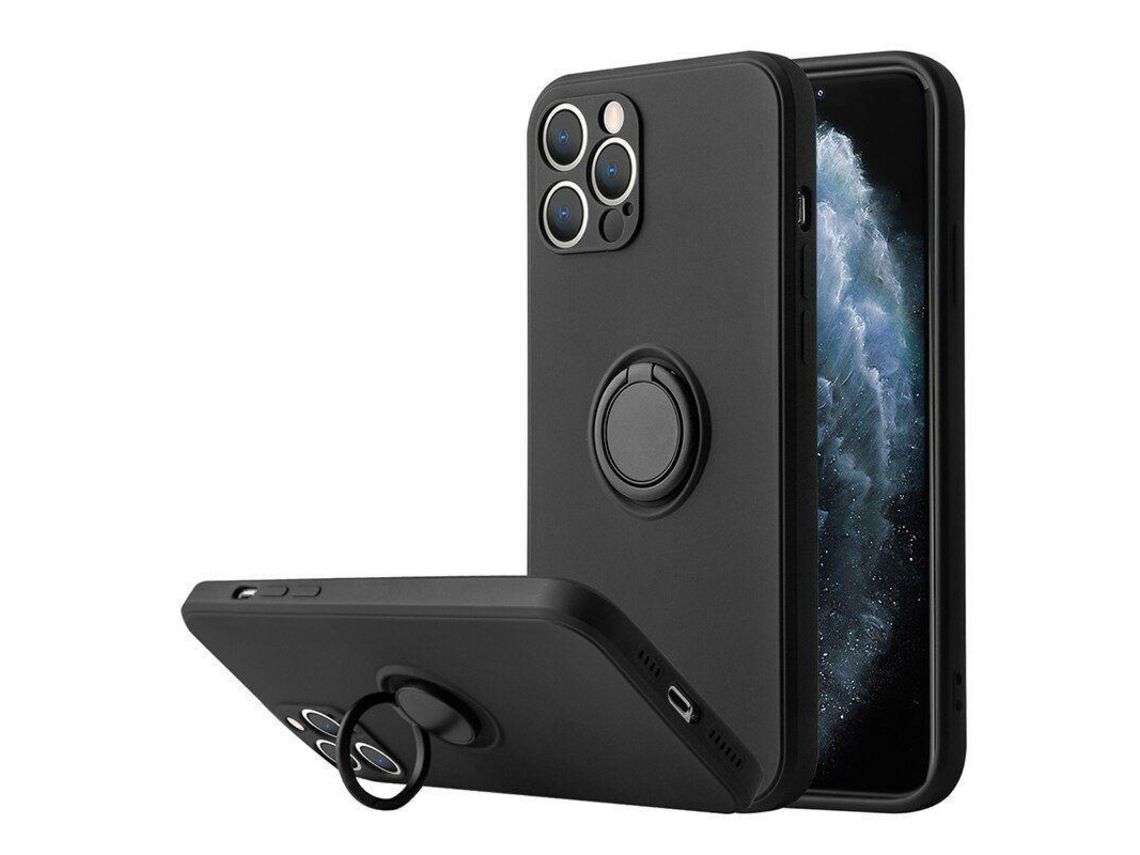 Capa Silicone líquido com microfibra e anel metal IPhone 13 Pro Preto
