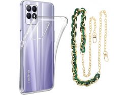 Capa Cristal com cordão corrente verde para Realme Narzo 50
