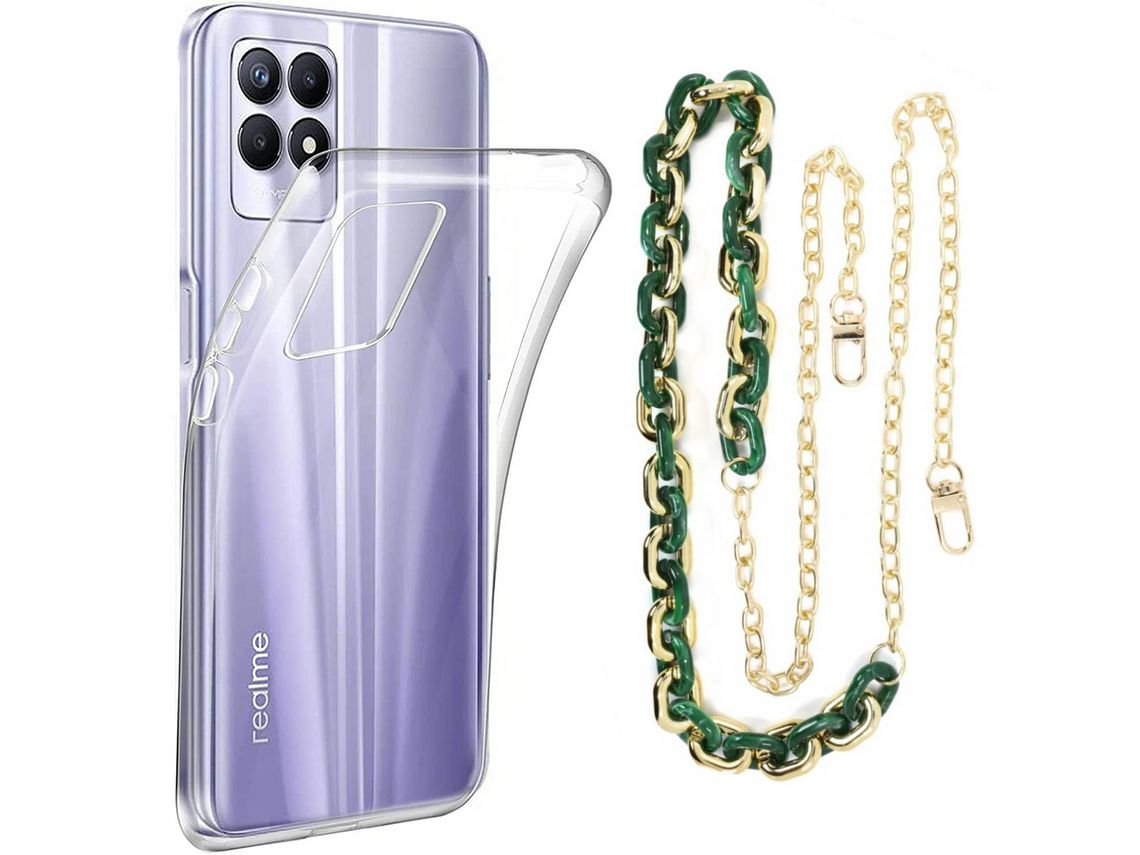 Capa Cristal com cordão corrente verde para Realme Narzo 50