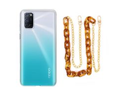 Capa Cristal com cordão corrente castanho para Oppo A92