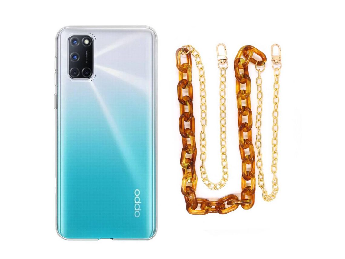 Capa Cristal com cordão corrente castanho para Oppo A92