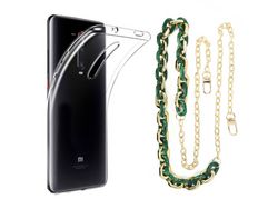 Capa Cristal com cordão corrente verde para Xiaomi Mi 9T Pro