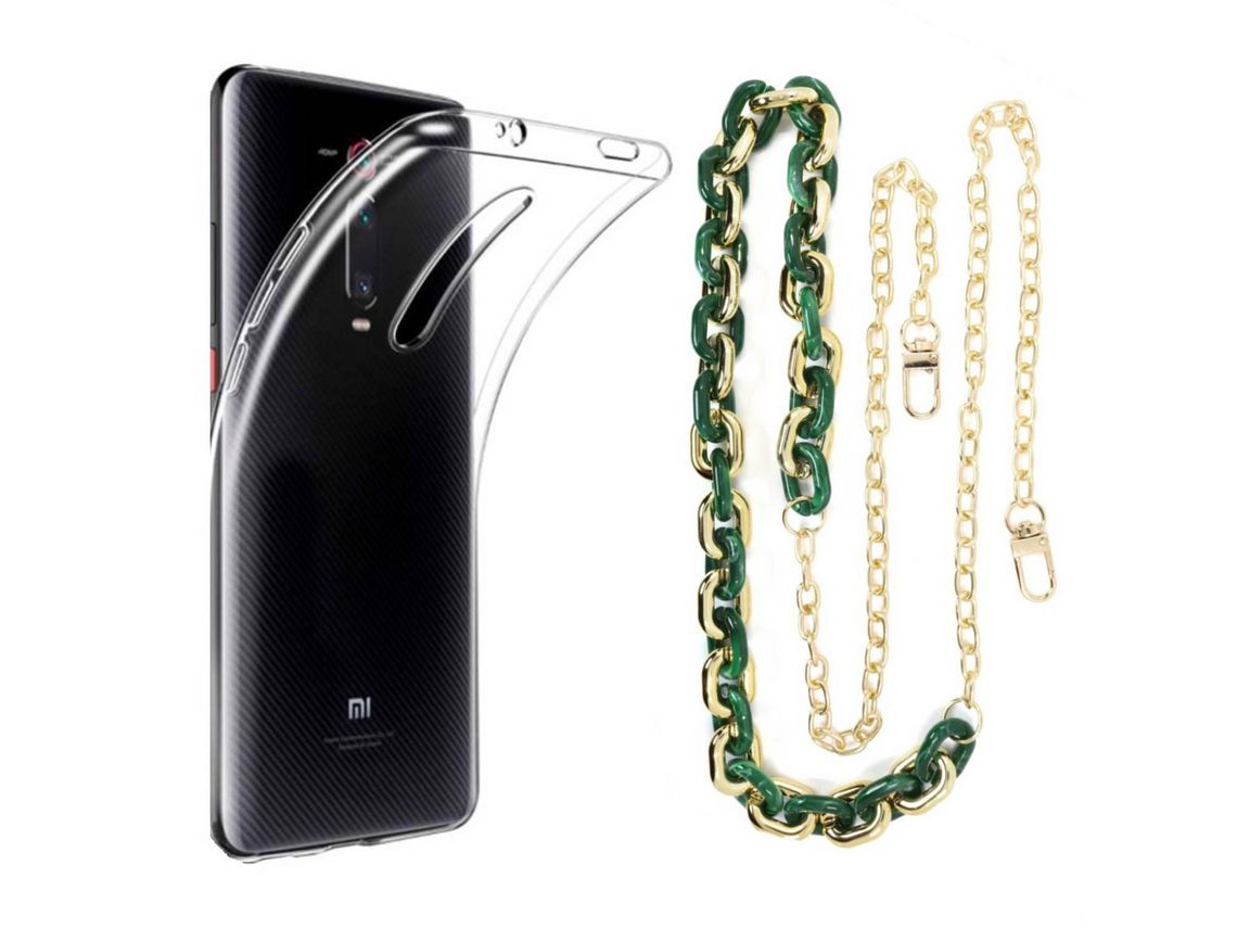Capa Cristal com cordão corrente verde para Xiaomi Mi 9T Pro