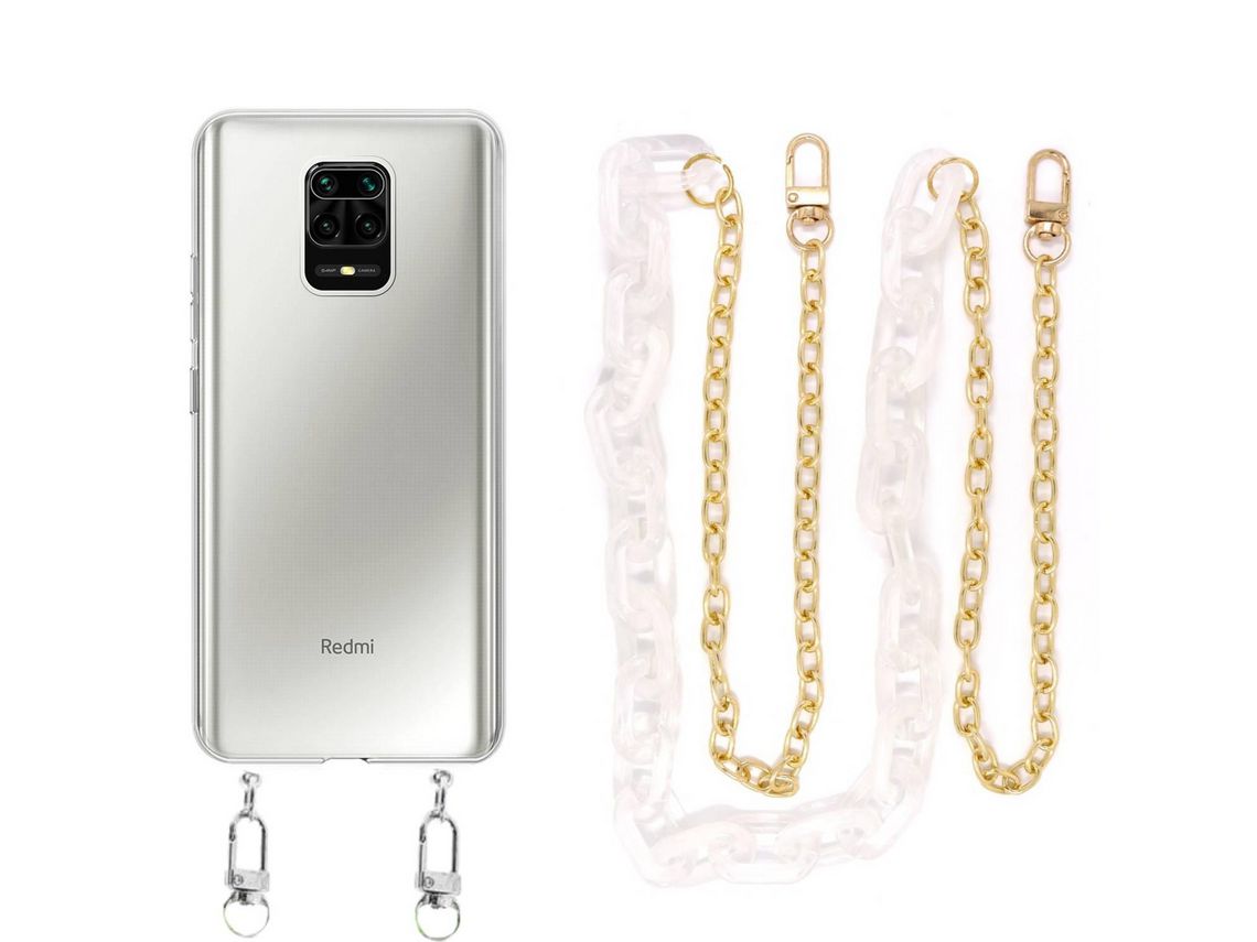 Capa Cristal com cordão corrente branco para Xiaomi Redmi Note 9 Pro
