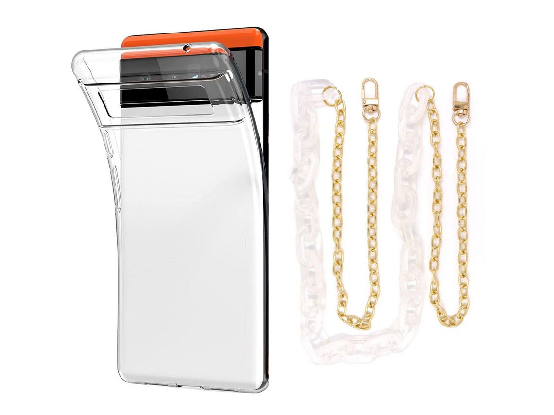 Capa Cristal com cordão corrente branco para Google Pixel 7