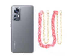 Capa cristal com cordão corrente rosa para Xiaomi 12X