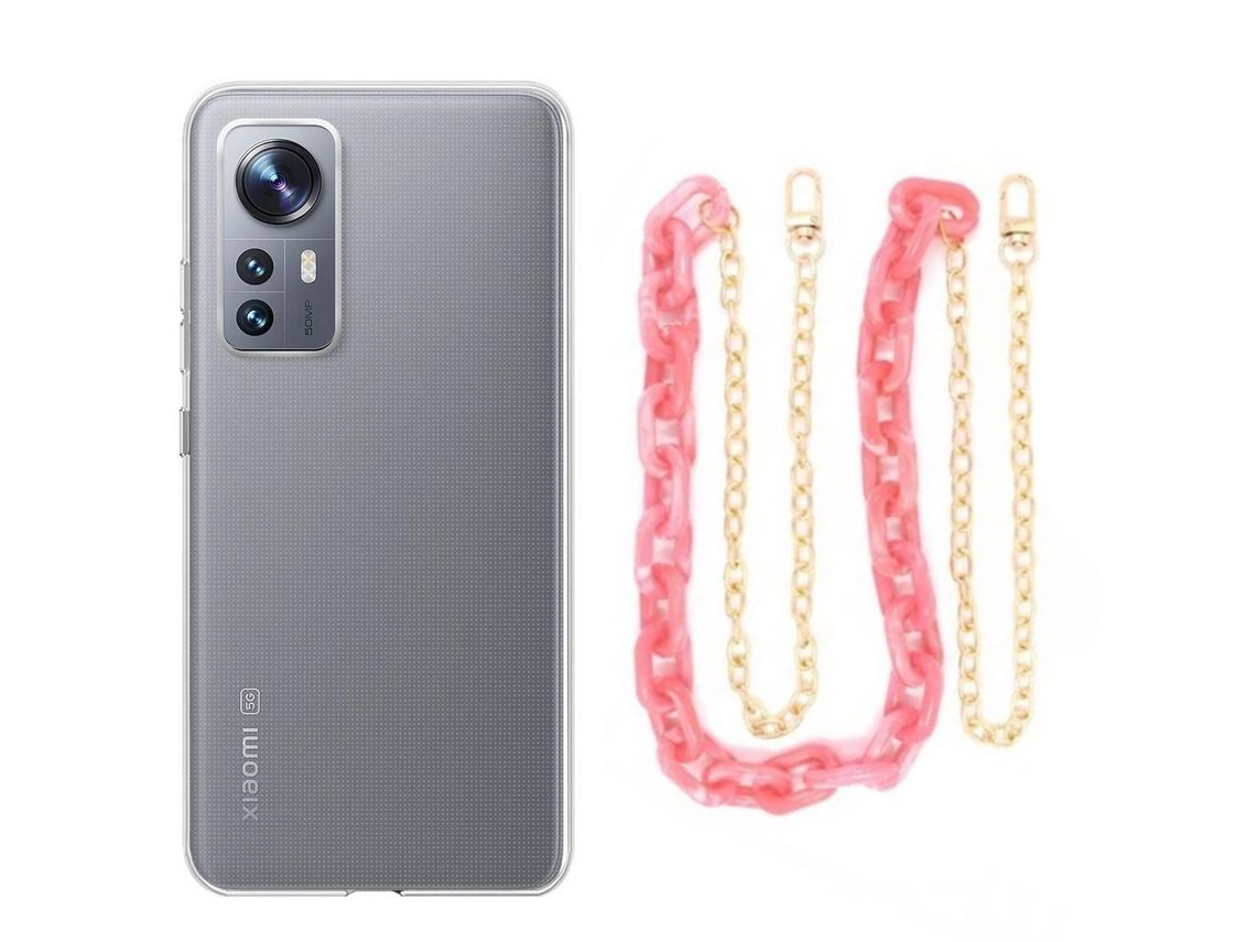 Capa cristal com cordão corrente rosa para Xiaomi 12X