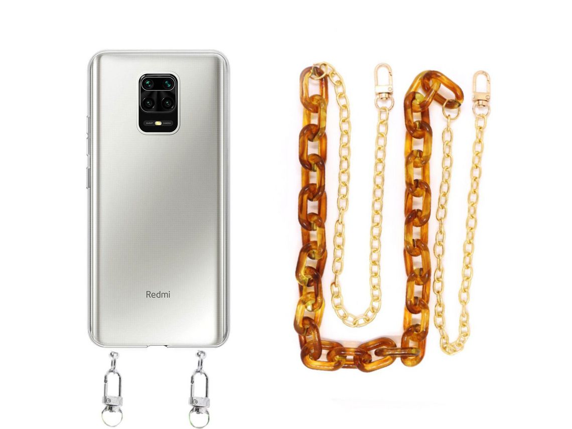 Capa Cristal com cordão corrente castanho para Xiaomi Redmi Note 9 Pro Max