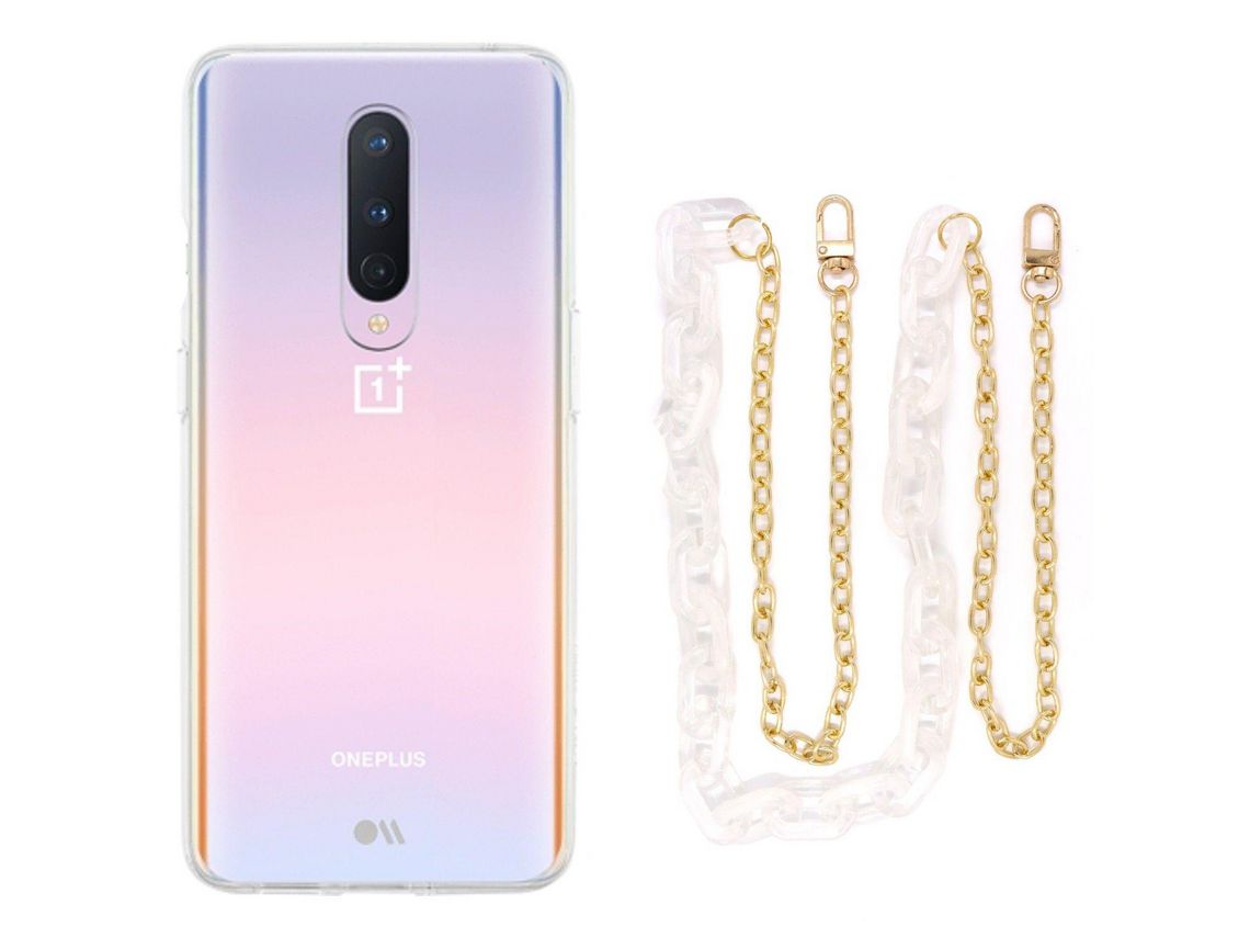 Capa Cristal com cordão corrente branco para Oneplus 8
