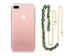 Capa Cristal com cordão corrente verde para iPhone 8 Plus