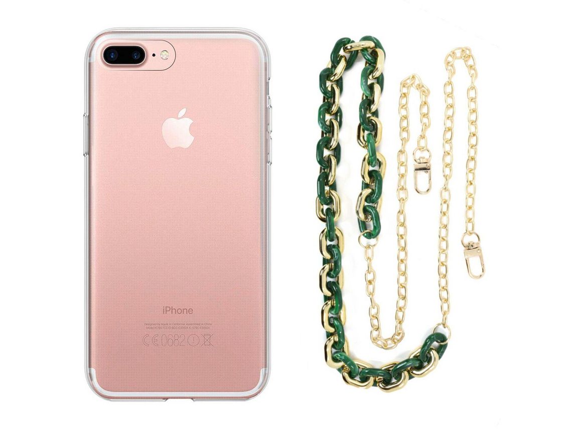 Capa Cristal com cordão corrente verde para iPhone 8 Plus