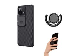 Capa Camshield Nillkin proteção Câmara Slide + Popsocket + suporte Poco M5s