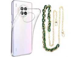 Capa Cristal com cordão corrente verde para Huawei Nova 8i