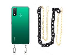 Capa Cristal com cordão corrente preto para Huawei P Smart 2020