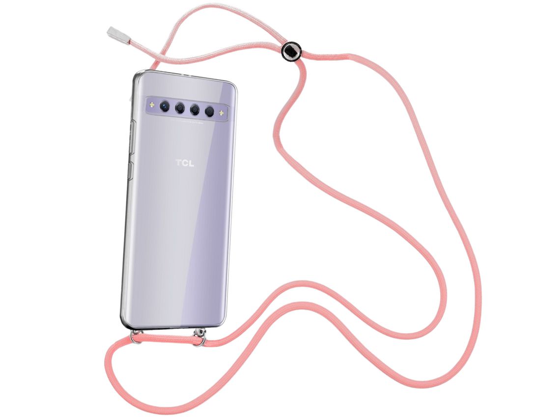 Capa Cristal com fio cordão rosa para TCL 10 Plus