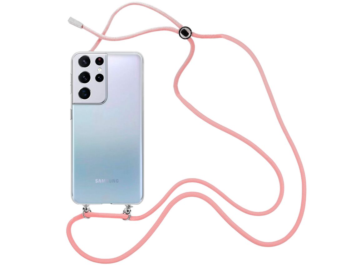 Capa Cristal com fio cordão rosa para Samsung Galaxy S21 Ultra