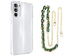 Capa Cristal com cordão corrente verde para MotoroA Moto E32