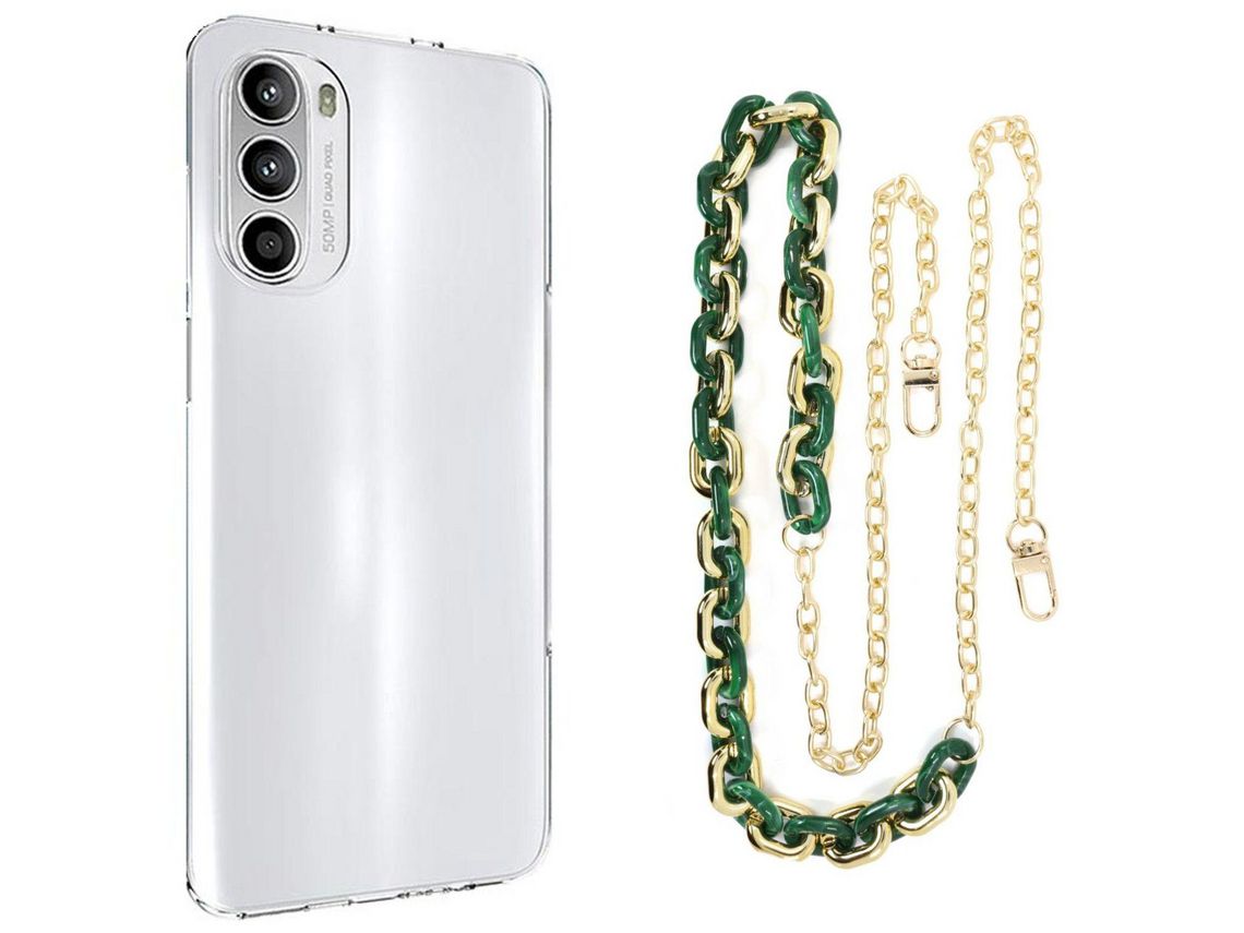 Capa Cristal com cordão corrente verde para MotoroA Moto E32