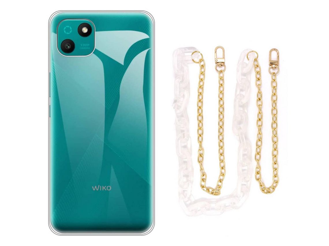 Capa Cristal com cordão corrente branco para Wiko T10