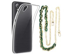Capa Cristal com cordão corrente verde para Alcatel 1 2019